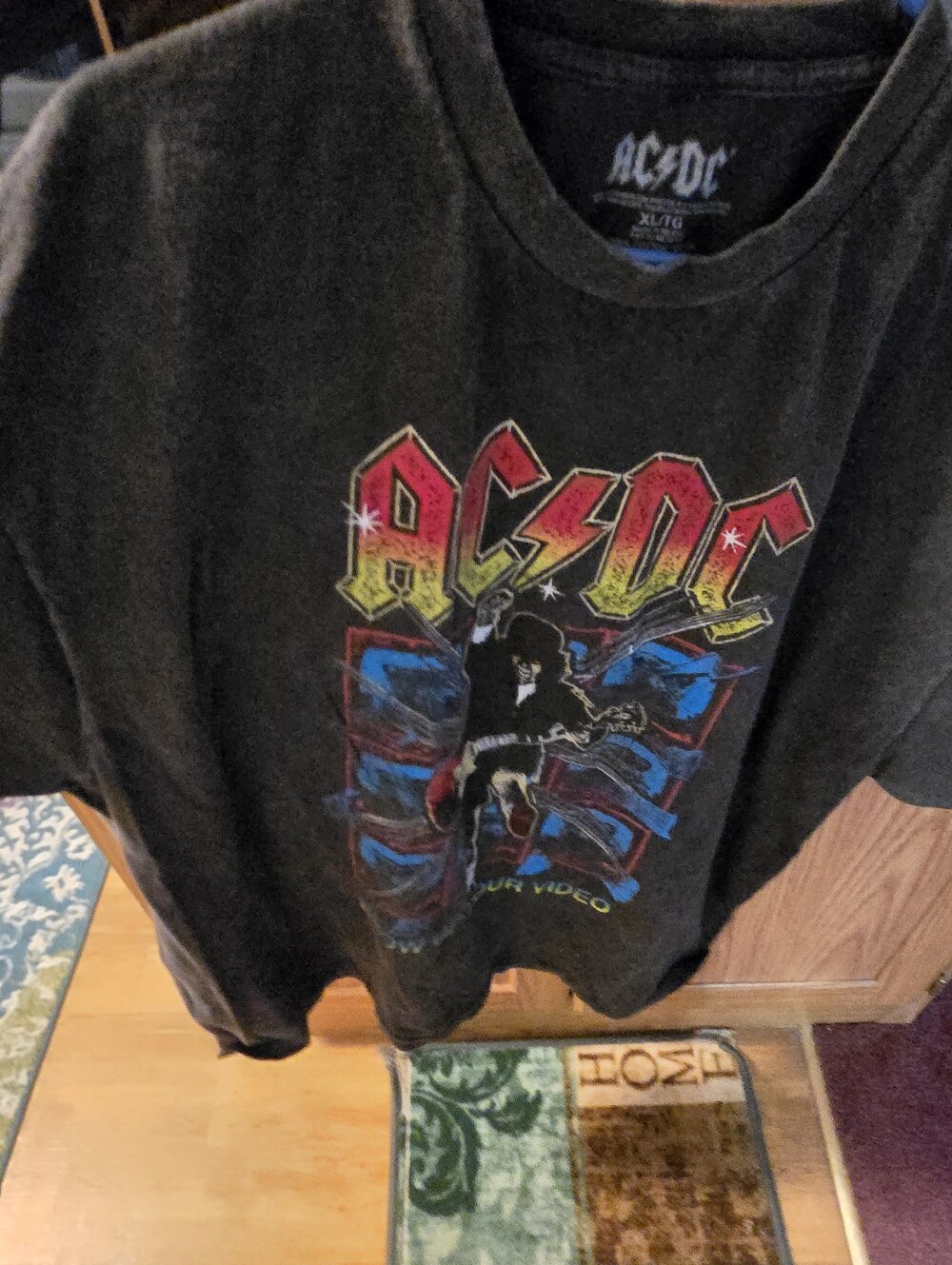 AC/DC Black Tee with Red, Yellow & Blue Graphic